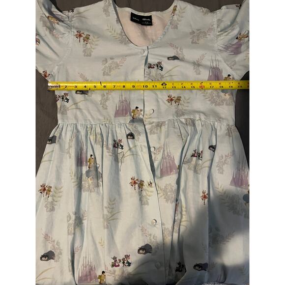 Disney Storybook Princess Print Button Front Dress Blue Puff Sleeve Size M - Picture 5 of 6